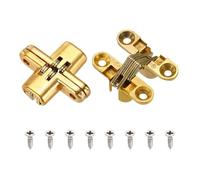 sourcing map 2Pcs Hidden Cabinet Door Hinges, 1.65" x 0.45" 180 Degree Cross Concealed Hinge for Wooden Box Invisible Door, Gold
