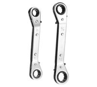 sourcing map 2pcs HVAC Service Wrench Set 1/2" x 9/16" 3/4" x 5/8" 25 Degrees SAE Double Head 16-Teeth Air Conditioner Valve Reversible Ratchet Wrench for Refrigeration Equipment Repair