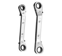 sourcing map 2pcs HVAC Service Wrench Set 3/8" x 7/16" 1/2" x 9/16" 25 Degrees SAE Double Head 16-Teeth Air Conditioner Valve Reversible Ratchet Wrench for Refrigeration Equipment Repair