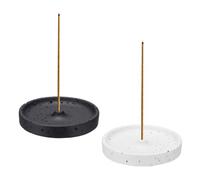 sourcing map 2Pcs Incense Holder, Cement Incense Burner Holder for Sticks Round Handmade Censer Ash Catcher Plate with Stick Hole and Gift Box Packaging for Meditation Yoga Home, Black/White