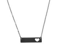 sourcing map 2Pcs Initial Bar Pendant Necklace, Stainless Steel Rectangle Blank Pendant Necklace, Heart Bar Charm for Woman Gifts Jewelry, Black