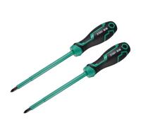 sourcing map 2Pcs Insulated Screwdriver 6x150mm PH2 Phillips Screwdriver Magnetic Tip Cross Electrician CR-V Steel with Buffer Grip Handle for Electrical Home and Industrial Repair, Black/Green