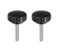sourcing map 2pcs Knurled Clamping Knobs M6 x 35mm Metric 304 Stainless Steel Male Thread Thumb Screw on Type 30mm Plastic Round Head Threaded Hand Bolt Stud Knobs Black