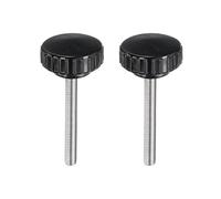 sourcing map 2pcs Knurled Clamping Knobs M6 x 55mm Metric 304 Stainless Steel Male Thread Thumb Screw on Type 30mm Plastic Round Head Threaded Hand Bolt Stud Knobs Black