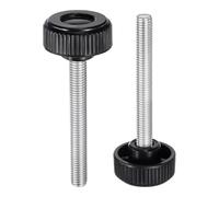 sourcing map 2pcs Knurled Clamping Knobs Thumb Screws M10 x 100mm Metric Male Thread 38mm Plastic Round Head Carbon Steel Stud Threaded Knob Thumbscrew Handle Hand Tightening Screw, Black