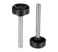 sourcing map 2pcs Knurled Clamping Knobs Thumb Screws M10 x 90mm Metric Male Thread 38mm Plastic Round Head Carbon Steel Stud Threaded Knob Thumbscrew Handle Hand Tightening Screw, Black