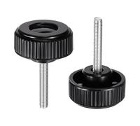 sourcing map 2pcs Knurled Clamping Knobs Thumb Screws M6 x 35mm Metric Male Thread 38mm Plastic Round Head Carbon Steel Stud Threaded Knob Thumbscrew Handle Hand Tightening Screw, Black