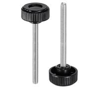sourcing map 2pcs Knurled Clamping Knobs Thumb Screws M8 x 100mm Metric Male Thread 38mm Plastic Round Head Carbon Steel Stud Threaded Knob Thumbscrew Handle Hand Tightening Screw, Black