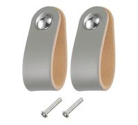 sourcing map 2Pcs Leather Drawer Pulls,Leather Drawer Knobs,Grey/Silver | Single Hole,Furniture Dresser Handles Pulls with Screws for Dressers,Drawers,Closet,Kitchen Cupboard
