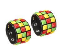 sourcing map 2Pcs Leather Punk Bracelet 8.7"/22cm Layered Row Square Rivets Goth Spike Studded Bracelet Adjustable Wristband Cuff Bangle for Halloween Emo Grunge Accessories,Yellow Green Orange