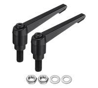 sourcing map 2pcs Lever Adjustable Handles M10 x 20mm Metric Male Thread with Nuts Washers, Level Clamping Handle Set Hand Stud Knobs Rotating Screw Handles Bolts with Locking Lever, Black