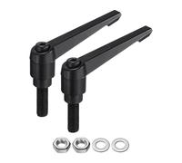 sourcing map 2pcs Lever Adjustable Handles M10 x 32mm Metric Male Thread with Nuts Washers, Level Clamping Handle Set Hand Stud Knobs Rotating Screw Handles Bolts with Locking Lever, Black