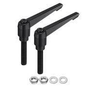 sourcing map 2pcs Lever Adjustable Handles M10 x 50mm Metric Male Thread with Nuts Washers, Level Clamping Handle Set Hand Stud Knobs Rotating Screw Handles Bolts with Locking Lever, Black
