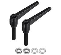 sourcing map 2pcs Lever Adjustable Handles M12 x 50mm Metric Male Thread with Nuts Washers, Level Clamping Handle Set Hand Stud Knobs Rotating Screw Handles Bolts with Locking Lever, Black