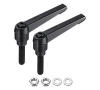 sourcing map 2pcs Lever Adjustable Handles M8 x 25mm Metric Male Thread with Nuts Washers, Level Clamping Handle Set Hand Stud Knobs Rotating Screw Handles Bolts with Locking Lever, Black