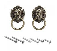 sourcing map 2Pcs Lion Head Pulls Knob 1.57" x 2.68" Bronze Lion Head Drawer Pulls Ring Pull for Cupboard Suitcase Furniture Replacement with Mounting Screws