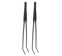 sourcing map 2pcs Long Tweezers 10.6 Inch Stainless Steel Tweezers with Curved Serrated Tip Multi-Purpose Kitchen Tongs for Cooking Gardening Repairing Craft, Black