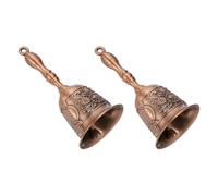 sourcing map 2Pcs Loud Hand Bell, 2.09 Inch Wedding Dinner Service Call Bells, Vintage Alloy Carving Jingle Bell for Restaurant, Seniors Bedside, Meditation, Coppery Red