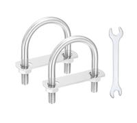 sourcing map 2Pcs M10 U-Bolts, 1.97"(50mm) Inner Width 3.31"(84mm) Length 304 Stainless Steel Round Bend U Bolts with Nuts Frame Plate Washers and Wrench for Trailers Boats Axle Sailboat