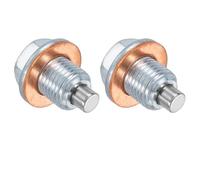 sourcing map 2Pcs M12x1.25 Magnetic Oil Drain Plug,23mm Length Magnetic Stainless Steel Oil Pan Drain Nut Bolt with 2Pcs Copper Crush Washer Universal Leak-proof Replacement Fits Most Cars
