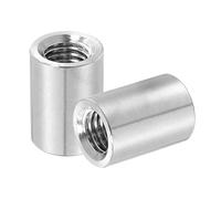 sourcing map 2Pcs M12x1.75x25mm Round Coupling Nuts, Stainless Steel Connector Nut Fasteners Rod Hardware Nuts 20mm OD for Threaded Rod, Industrial Construction Fasteners, Silver