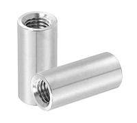 sourcing map 2Pcs M12x1.75x40mm Round Coupling Nuts, Stainless Steel Connector Nut Fasteners Rod Hardware Nuts 18mm OD for Threaded Rod, Industrial Construction Fasteners, Silver