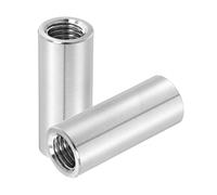 sourcing map 2Pcs M16x2x50mm Round Coupling Nuts, 304 Stainless Steel Connector Nut Fasteners Rod Hardware Nuts 24mm OD for Threaded Rod, Industrial Construction Fasteners, Silver