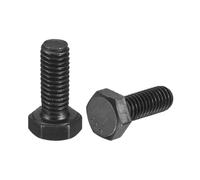 sourcing map 2Pcs M6-1 x 16mm Left Hand Hex Head Bolt, Black Oxide Carbon Steel Reverse Fully Threaded Fastener Screws Bolts for Machinery, Automobiles and Construction