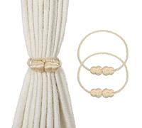 sourcing map 2Pcs Magnetic Curtain Tiebacks, Elegant Weave Curtain Tie Backs Decorative Window Treatment Holdbacks for Drape Home Bedroom Living Room Office Decoration, Beige