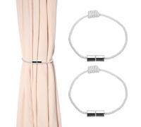 sourcing map 2Pcs Magnetic Curtain Tiebacks, Elegant Weave Curtain Tie Backs Decorative Window Treatment Holdbacks with Matte Magnetic Clasp for Home Bedroom Living Room Office, Khaki