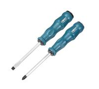 sourcing map 2pcs Magnetic Slotted Phillips Screwdriver Set SL6 / PH2 x 100mm CR-V Steel Go-Thru Flat Cross Head Screwdrivers with Cushion Grip, Striking Cap for Industry and Automobile Repair