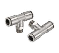 sourcing map 2pcs Male Branch Tee 10mm Tube ID x 1/4" PT Thread Push to Connect Fittings Pneumatic Tube Pipe Fitting for Air Water System
