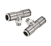 sourcing map 2pcs Male Branch Tee 10mm Tube ID x 1/8" PT Thread Push to Connect Fittings Pneumatic Tube Pipe Fitting for Air Water System