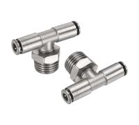 sourcing map 2pcs Male Branch Tee 4mm Tube ID x 1/4" PT Thread Push to Connect Fittings Pneumatic Tube Pipe Fitting for Air Water System