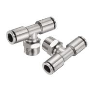sourcing map 2pcs Male Branch Tee 8mm Tube ID x 3/8" PT Thread Push to Connect Fittings Pneumatic Tube Pipe Fitting for Air Water System