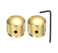 sourcing map 2Pcs Metal Guitar Knobs, 1/4" Universal Volume Tone Audio Control Dome Knob Bass Speed Control Shaft Knob for Guitar, Bass Accessories with Wrench, Gold