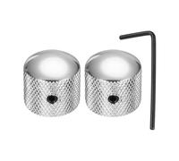 sourcing map 2Pcs Metal Guitar Knobs, 1/4" Universal Volume Tone Audio Control Dome Knobs Bass Speed Control Shaft Knob for Guitar, Bass Accessories with Wrench, Silver