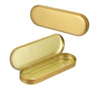 sourcing map 2pcs Metal Hinged Tins Box, 6.9x2.4x0.7 Inch Rectangular Empty Tin Box Portable Pencil Containers for Pen Makeup Brushes Home Organizers, Gold