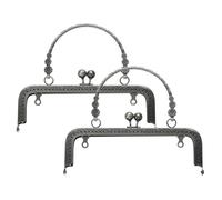 sourcing map 2Pcs Metal Purse Frame, 18cm/7.1" Retro Square Kiss Lock Clasp Frame Embossed for Purse Making, Handled Bag, Frame Hardware Replacements (Grey)