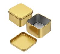sourcing map 2Pcs Metal Tin Box, 2.4x1.5 Square Empty Tinplate Containers with Lid Portable Storage Box Candy Jars for Valentine's Day, Candle Jewelry Craft Storage Home Organizer, Gold