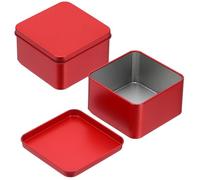 sourcing map 2Pcs Metal Tin Box, 3.1x1.8 Square Empty Tinplate Containers with Lid Portable Storage Box Candy Jars for Valentine's Day, Candle Jewelry Craft Storage Home Organizer, Red