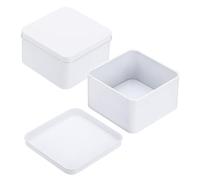 sourcing map 2Pcs Metal Tin Box, 3.1x1.8 Square Empty Tinplate Containers with Lid Portable Storage Box Candy Jars for Valentine's Day, Candle Jewelry Craft Storage Home Organizer, White