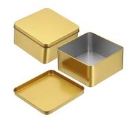 sourcing map 2Pcs Metal Tin Box, 4.5x2.2 Square Empty Tinplate Containers with Lid Portable Storage Box Candy Jars for Valentine's Day, Candle Jewelry Craft Storage Home Organizer, Gold