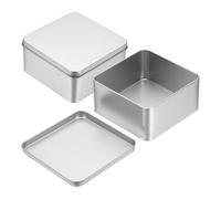 sourcing map 2Pcs Metal Tin Box, 4.5x2.2 Square Empty Tinplate Containers with Lid Portable Storage Box Candy Jars for Valentine's Day, Candle Jewelry Craft Storage Home Organizer, Silver