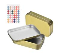 sourcing map 2Pcs Metal Tin Box Container, 3.7x2.4x0.9 Rectangular Empty Box with Self Adhesive Colored Stickers, Mini Portable Storage Containers for Candy, Drawing Pin Crafts, Light Gold