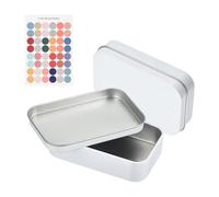 sourcing map 2Pcs Metal Tin Box Container, 3.7x2.4x0.9 Rectangular Empty Box with Self Adhesive Colored Stickers, Mini Portable Storage Containers for Candy, Drawing Pin Crafts, White