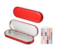 sourcing map 2Pcs Metal Tin Box Container, 6.9x2.4x0.7 Oval Empty Hinged Lid Box with Self Adhesive Colored Sticker, Mini Portable Storage Container for Candy, Drawing Pin Crafts, Red