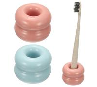 sourcing map 2Pcs Mini Ceramics Toothbrush Holder, 1 Hole Sleek Round Shape Cute Candy Color Ceramic Toothbrush Holder Stand for Bathroom Vanity Countertops Accessories Organizer, Pink, Blue