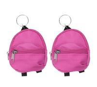 sourcing map 2Pcs Mini Keychain Backpacks, 4.4"x2.4" Cute Canvas Coin Purse, Small Change Wallet Keychain Pouch Cosmetic Makeup Bag for Earbuds Keys Coins Hair Ties Daily Carry, Rose Red