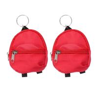 sourcing map 2Pcs Mini Keychain Backpacks, 4.4"x2.4" Cute Canvas Coin Purse, Small Change Wallet Keychain Pouch Cosmetic Makeup Bag for Earbuds Keys Coins Hair Ties Daily Carry, Red